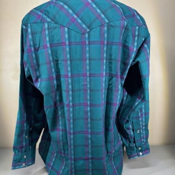 Vtg Teal Blue Purple Pendleton High Grade Western Wear Wool Shirt Pearl Snaps XL - Picture 3 of 9